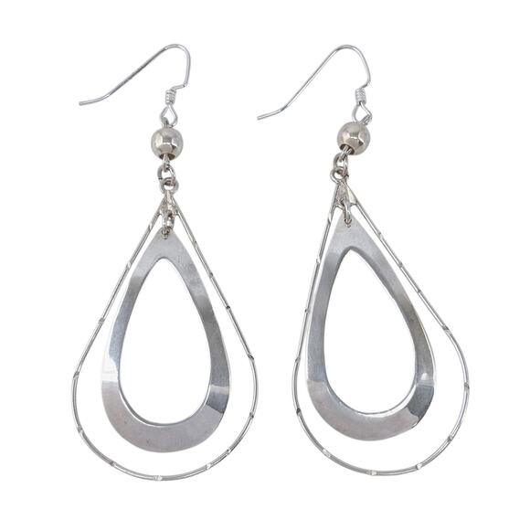 Estate Mexico Sterling Silver 925 Open Teardrop Dangle Earrings - Picture 4 of 8
